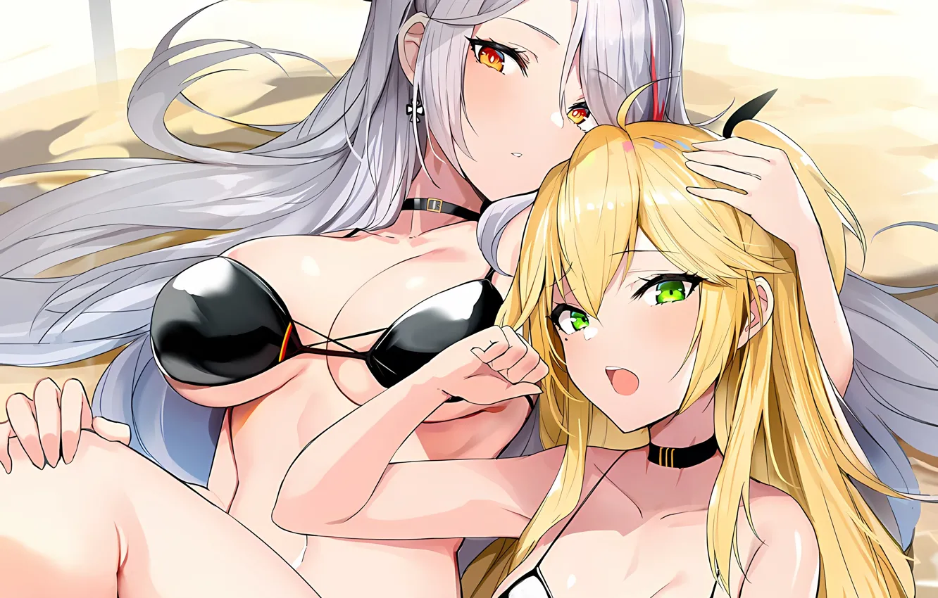 Фото обои sexy, cleavage, green eyes, long hair, girls, boobs, anime, beautiful