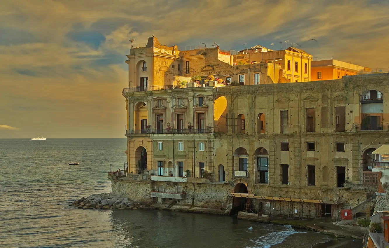 Фото обои море, Италия, Неаполь, Дворец донны Анны, Palazzo Donn'Anna