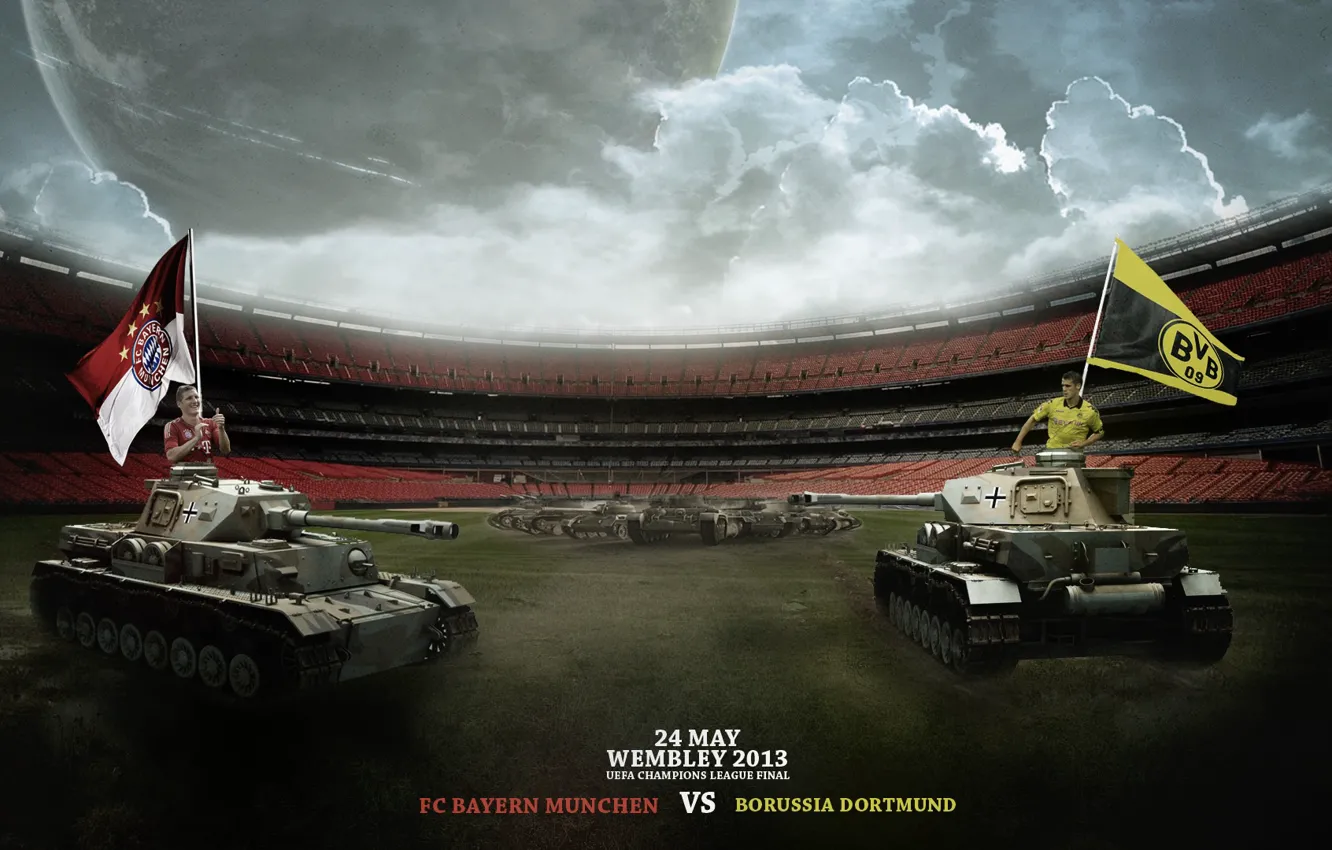 Фото обои Grass, Leopard, Stadium, Tank, Wembley, Borussia Dortmund, 2013, UEFA Champions League