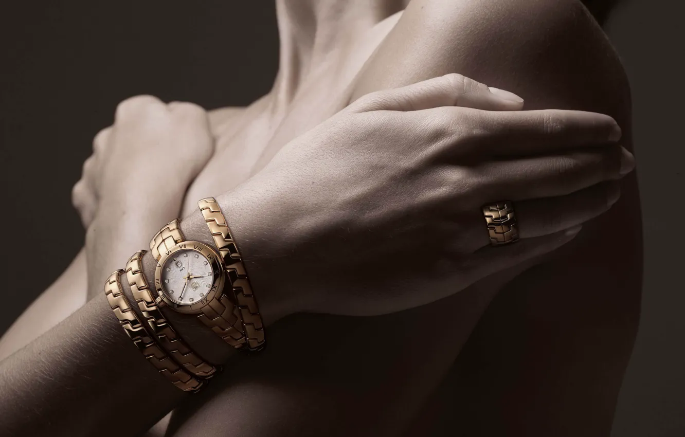 Фото обои Девушка, Часы, Руки, TAG Heuer, Крупным планом, Роскошные часы, Luxury watch, TAG Heuer Link Lady