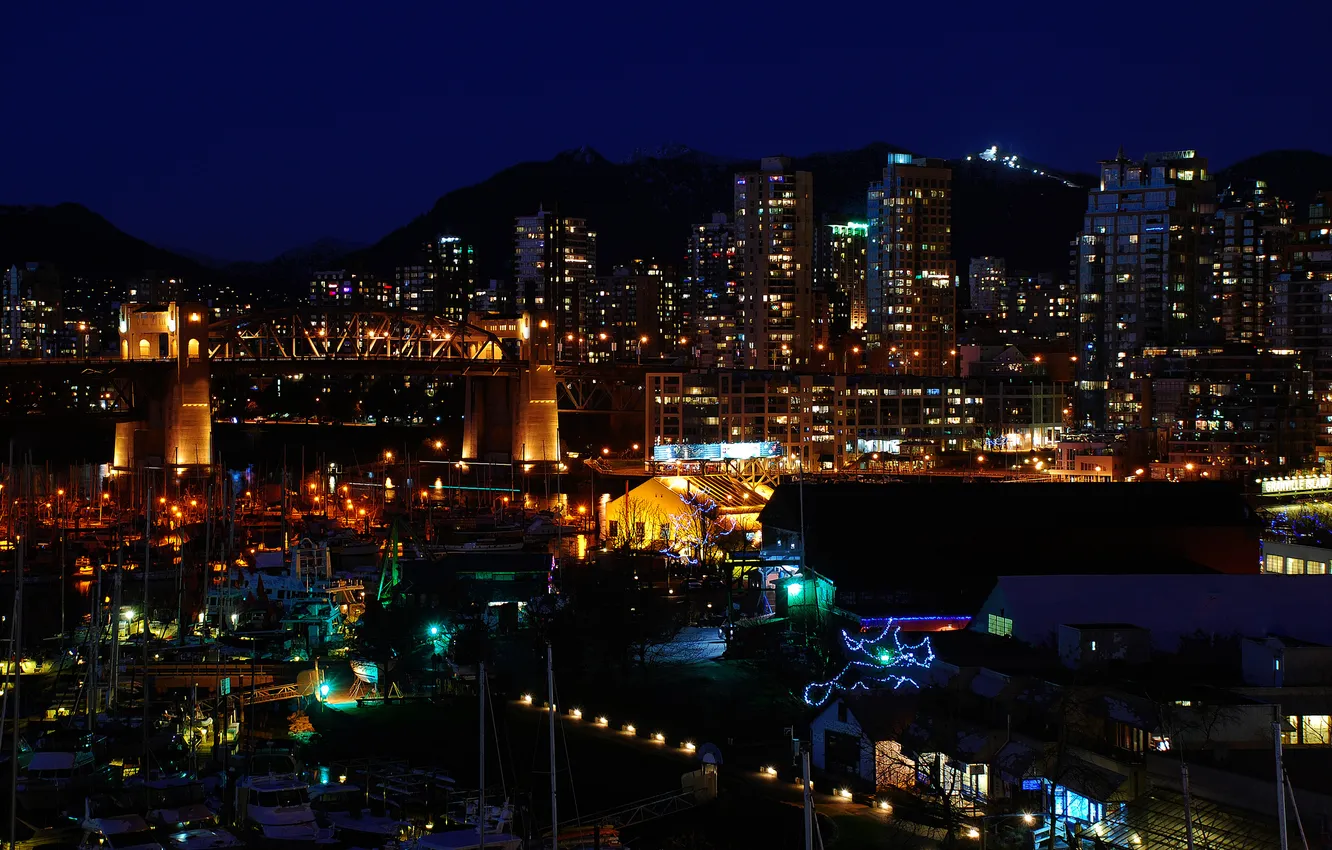 Фото обои ночь, Канада, Ванкувер, night, Downtown, canada, Vancouver