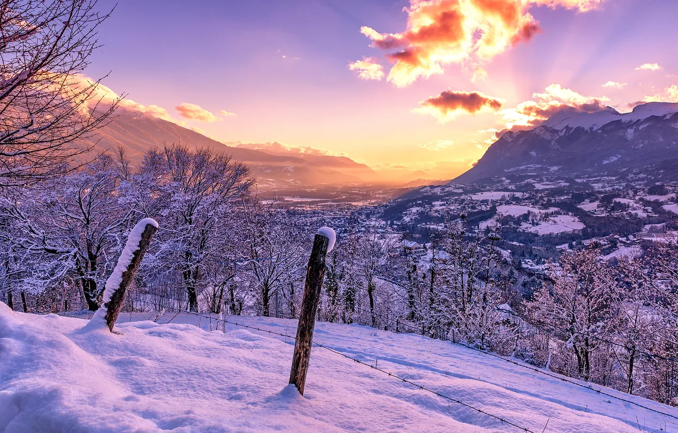 Фото обои небо, облака, снег, горы, Франция, вид, красота