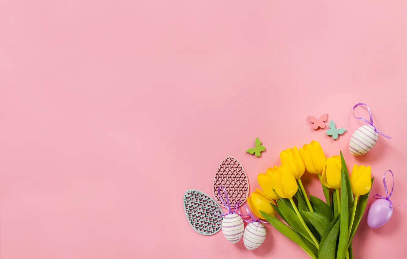 Фото обои Пасха, тюльпаны, flower, pink, flowers, декор, Easter, Holiday