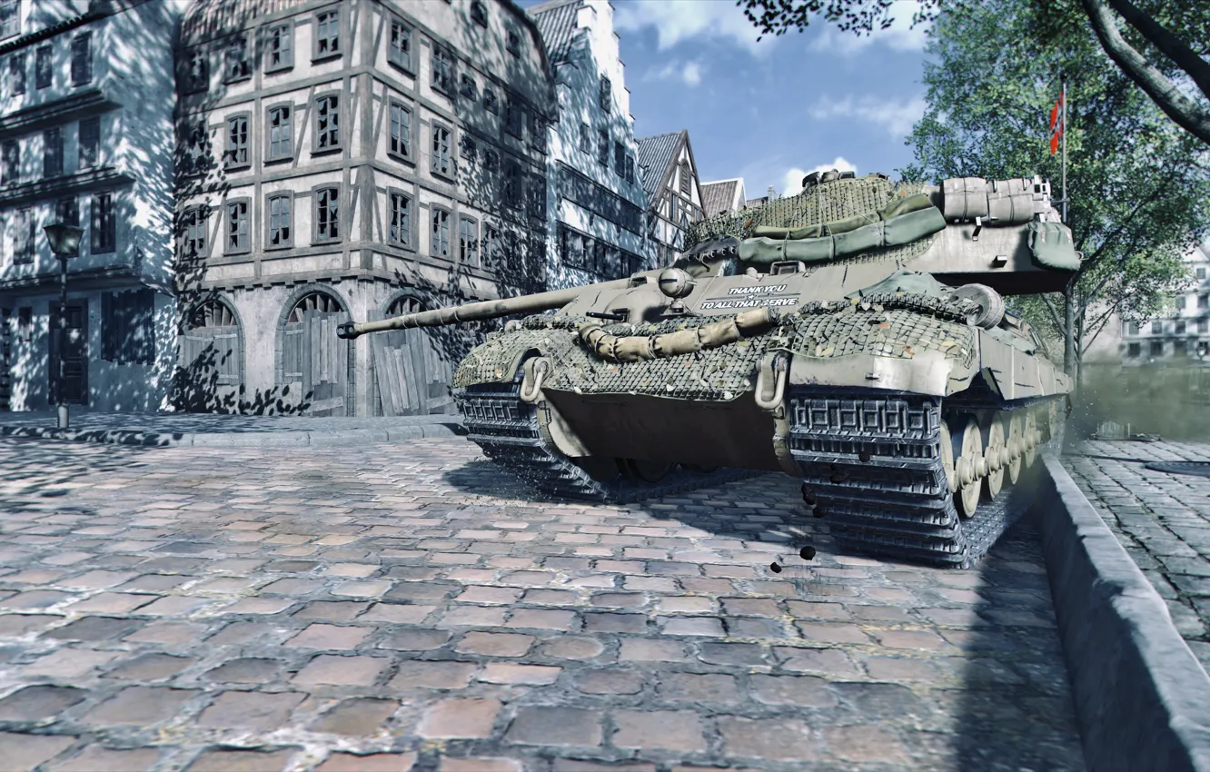 Фото обои HDR, Clouds, Sky, Tiger, Street, Game, Tank, World of Tanks
