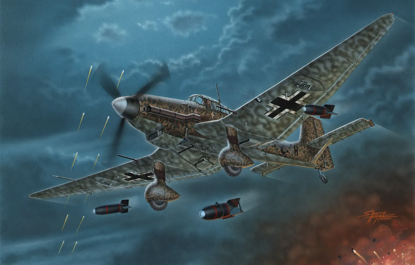 Фото обои Ju-87, Luftwaffe, Пикирующий бомбардировщик, Боевой самолёт, Ju-87D