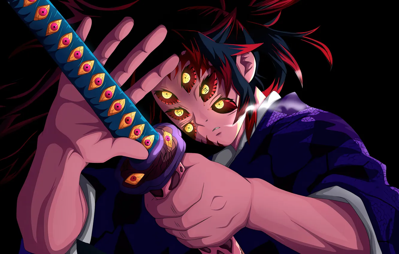 Фото обои anime, katana, ken, oriental, forte, oni, olhos, 1