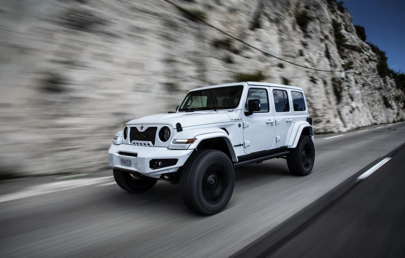 Фото обои скала, скорость, Wrangler, Jeep, Unlimited, 2019, Militem, Ferōx