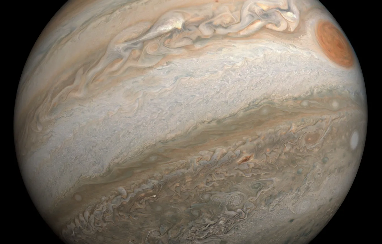 Фото обои космос, Юпитер, Солнечная система, поверхность планеты, Юнона, Jupiter, Juno, Kevin M. Gill