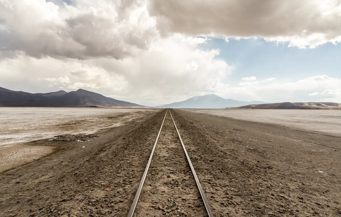 Фото обои перспектива, железная дорога, ровнина