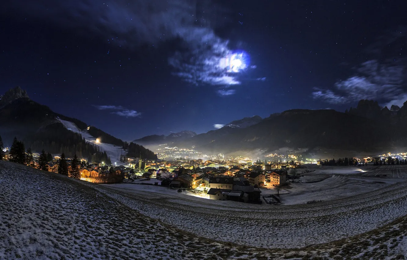 Фото обои звезды, горы, ночь, Италия, доломиты