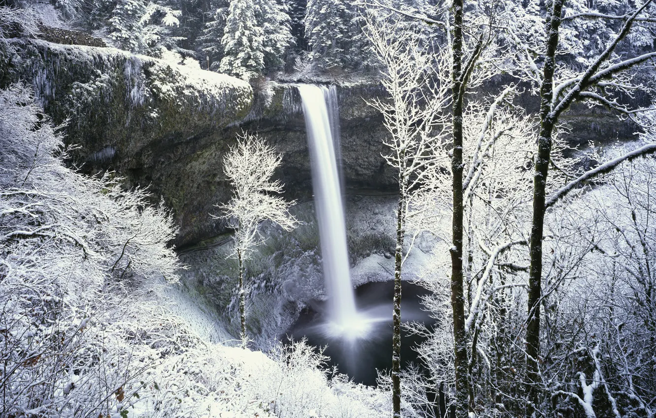 Фото обои зима, природа, водопад