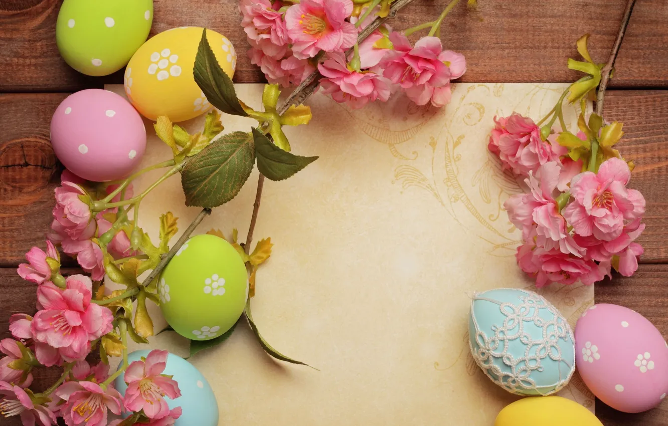 Фото обои цветы, бумага, праздник, яйца, Пасха, Easter