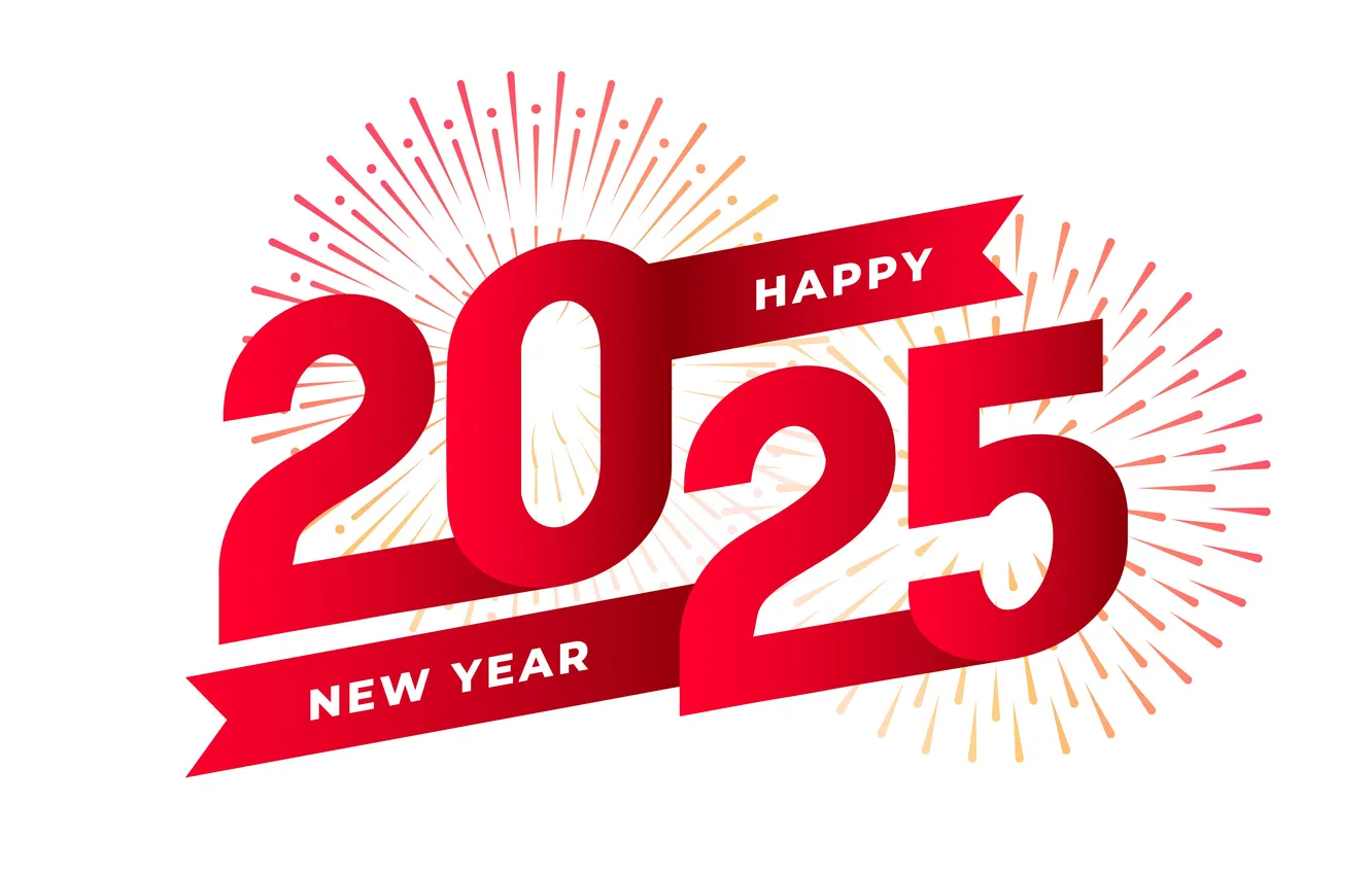 Фото обои Салют, белый фон, Новый год, Праздник, Happy New Year, Fireworks, 2025, С Новым 2025 годом!
