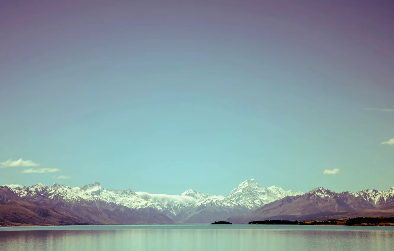 Фото обои небо, облака, горы, озеро