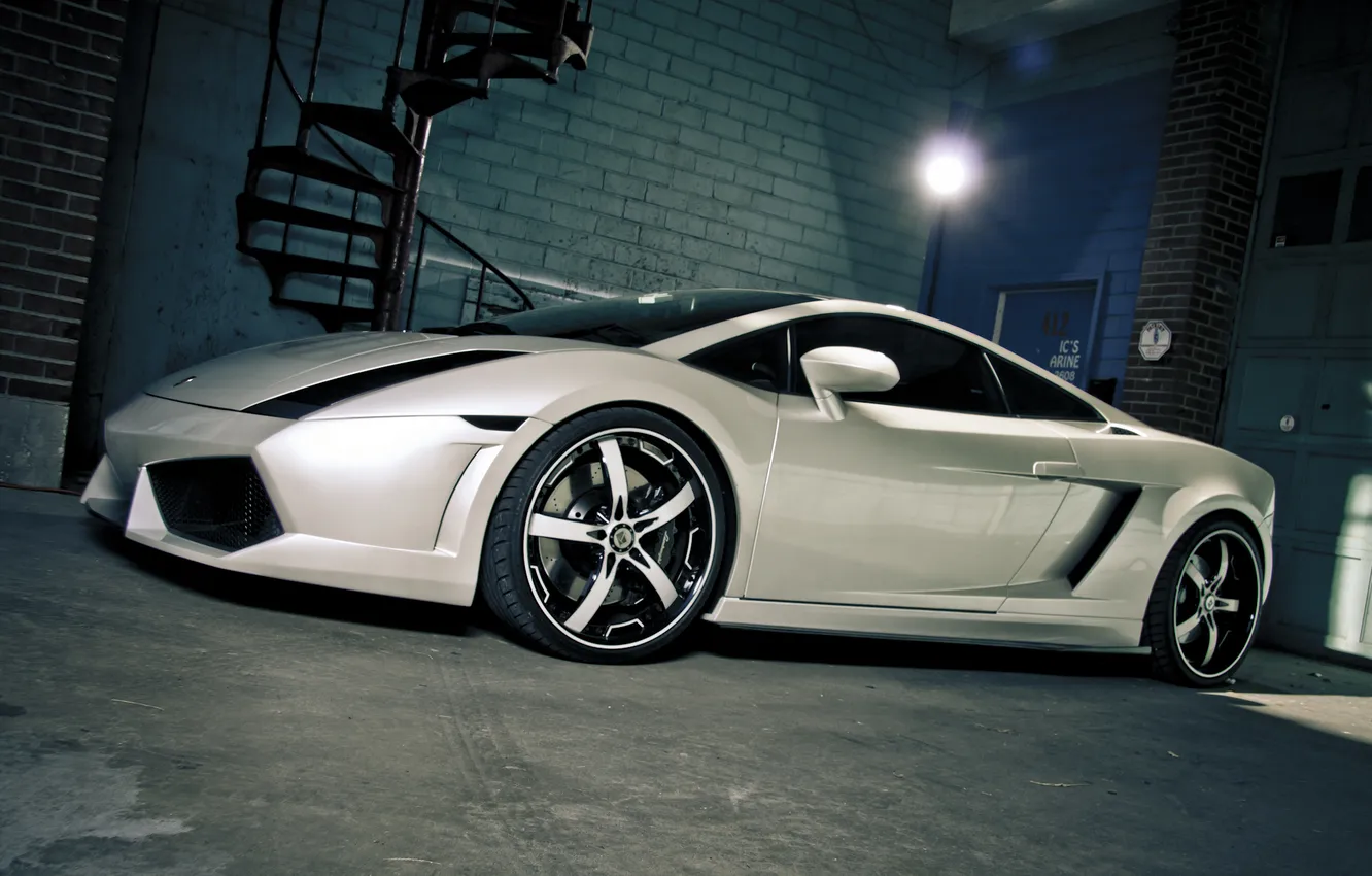 Фото обои белый, тюнинг, Lamborghini, суперкар, white, Gallardo, сбоку