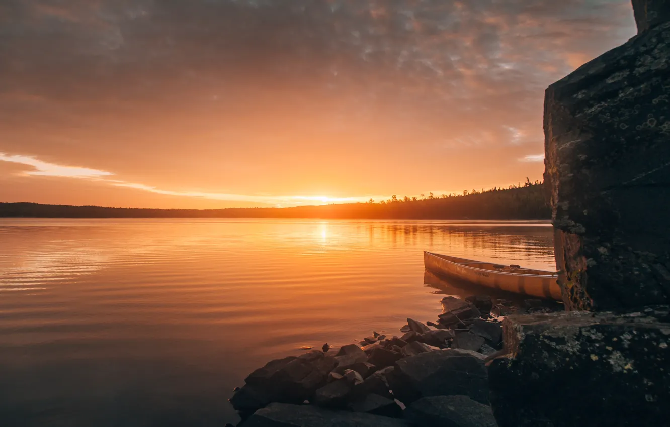 Фото обои USA, sunset, lake, boat, Minnesota