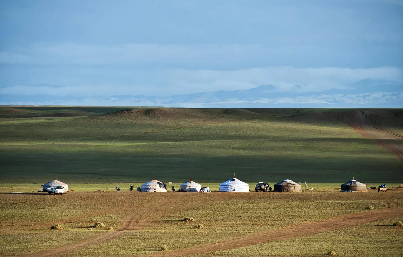 Фото обои степь, линия горизонта, Монголия