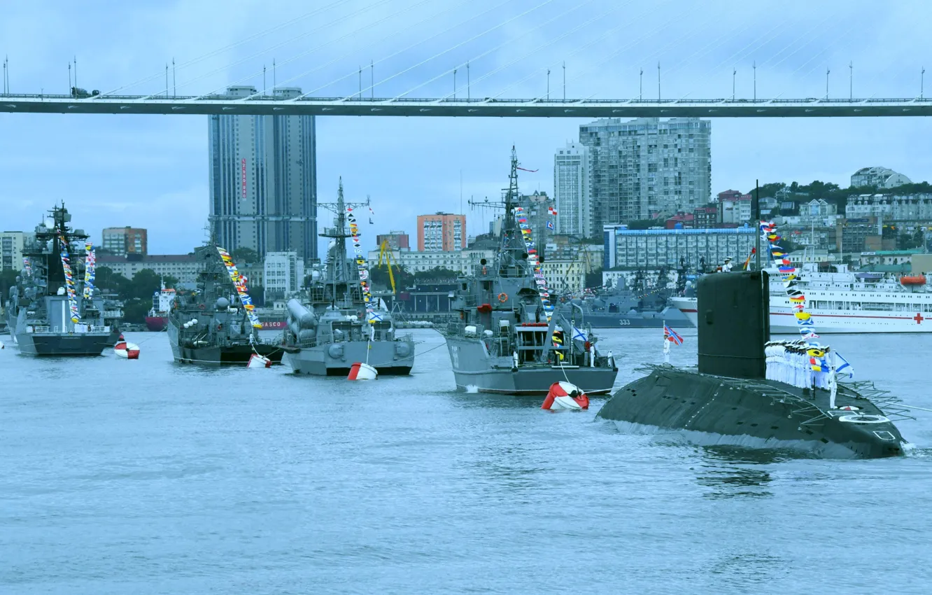 Фото обои корабли, Владивосток, Парад
