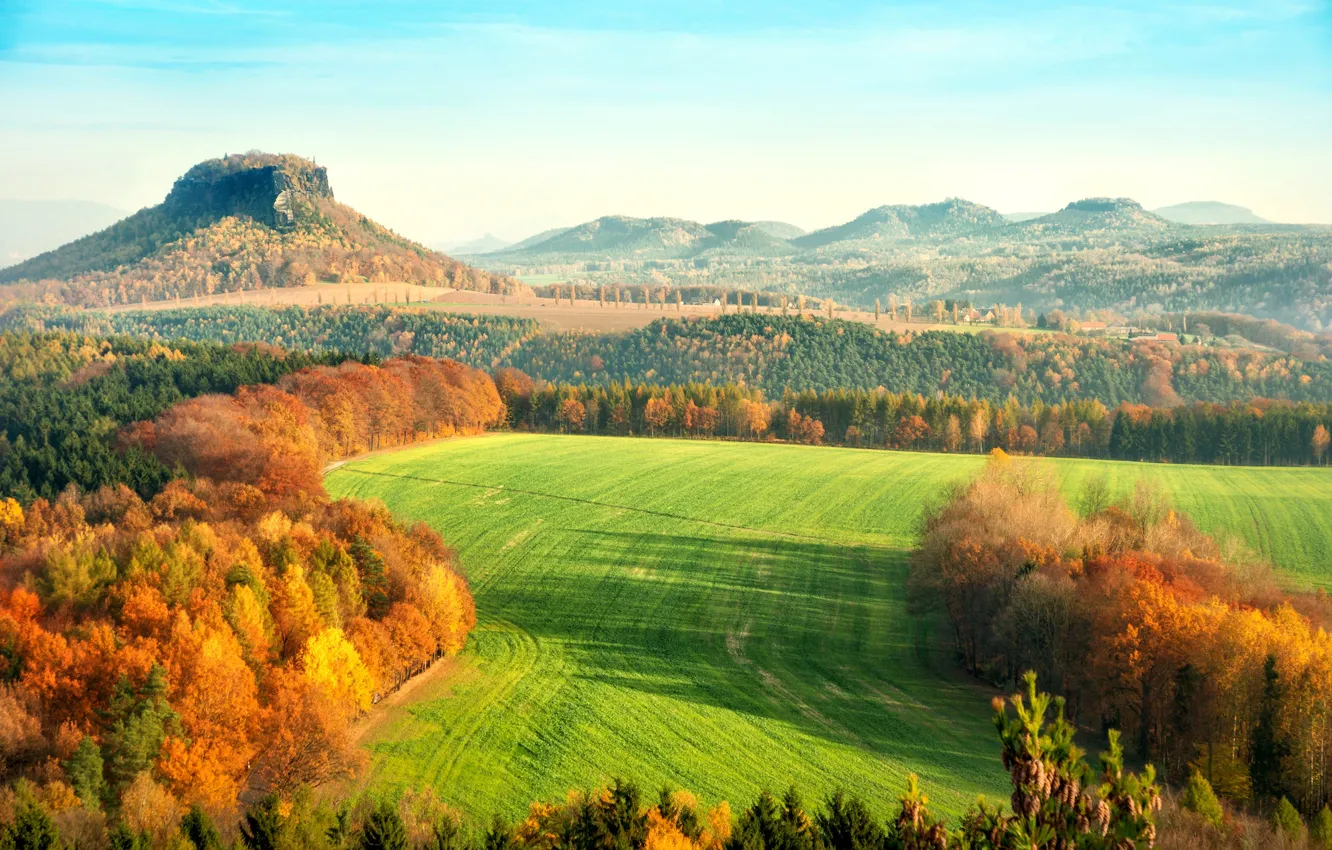 Фото обои осень, листья, деревья, пейзаж, природа, холмы, желтые, Германия