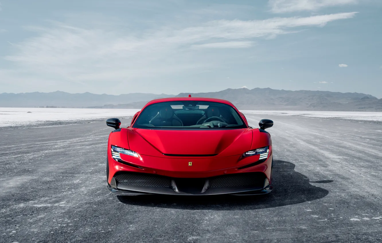 Фото обои Light, Ferrari, Red, Front, Novitec, Sight, 2022, SF90