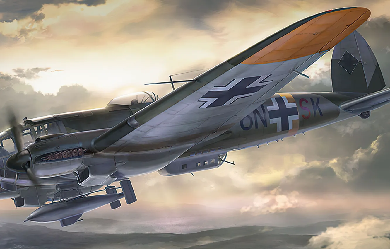 Фото обои bomber, art, airplane, aviation, ww2, Heinkel he 111