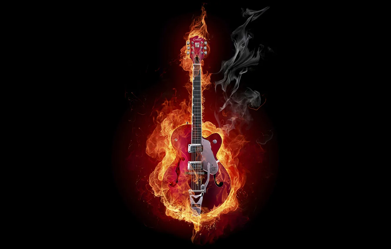 Фото обои дым, гитара, Огонь
