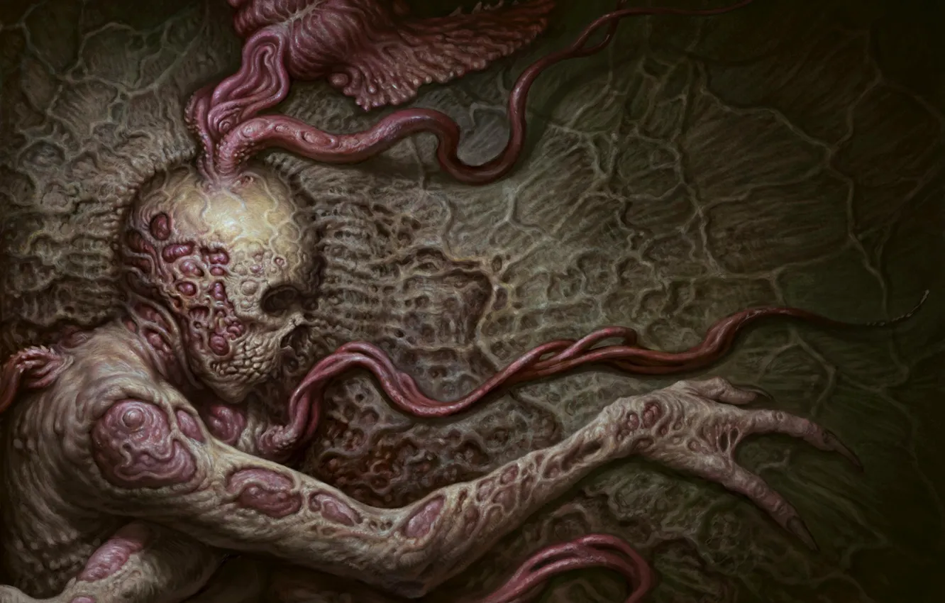 Фото обои сюрреализм, кровь, кости, blood, мышцы, zdzislaw beksinski, muscles, хоррор