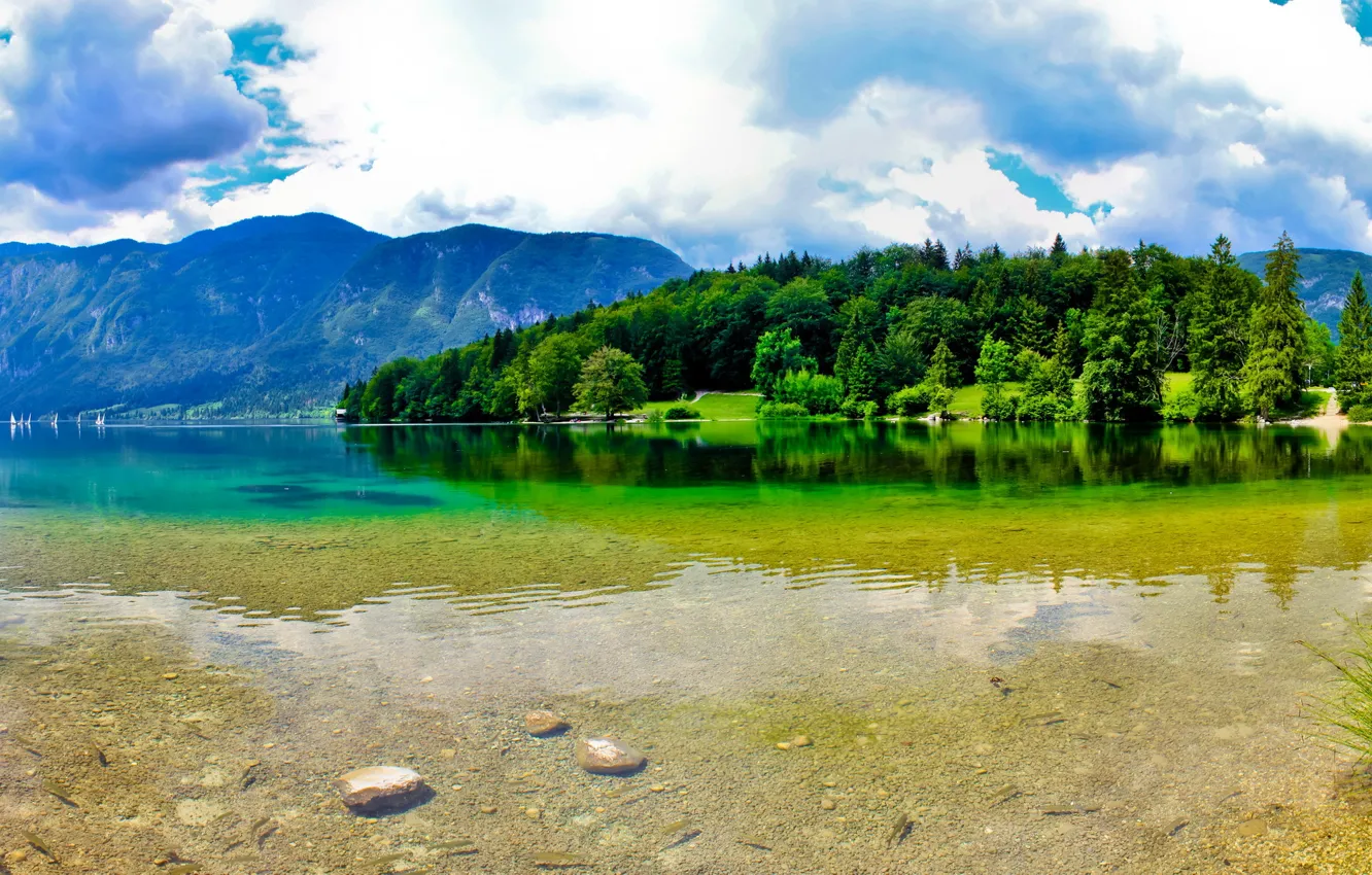 Фото обои лето, горы, природа, река, Словения