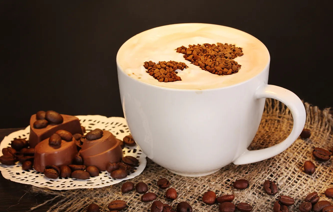 Фото обои кофе, шоколад, чашка, cup, chocolate, beans, coffee