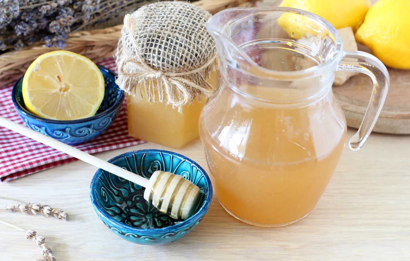 Фото обои лимон, мед, кувшин, лимонад