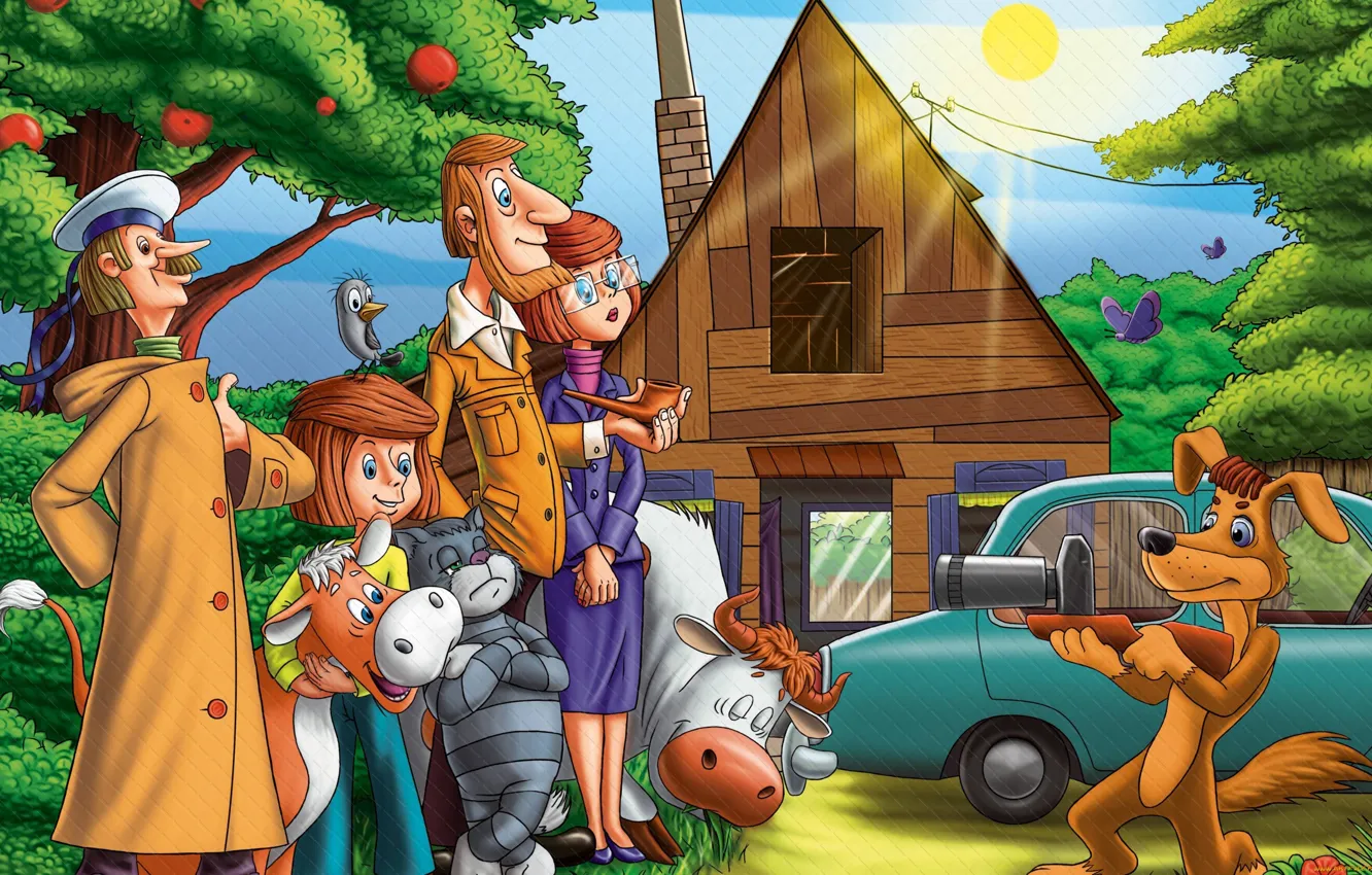 Фото обои шарики, Простоквашино, Матроскин, Дядя Фёдор