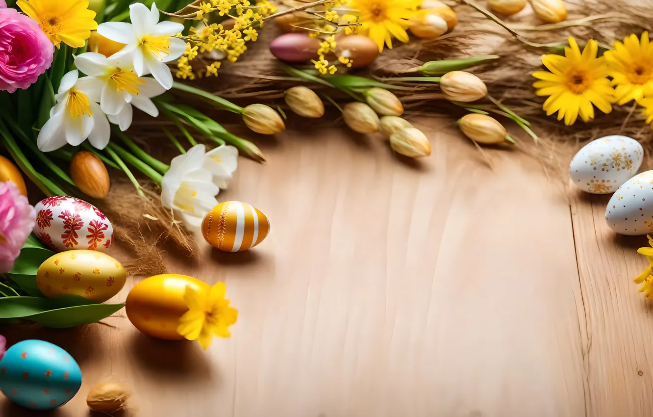 Фото обои цветы, яйца, весна, colorful, Пасха, happy, flowers, spring