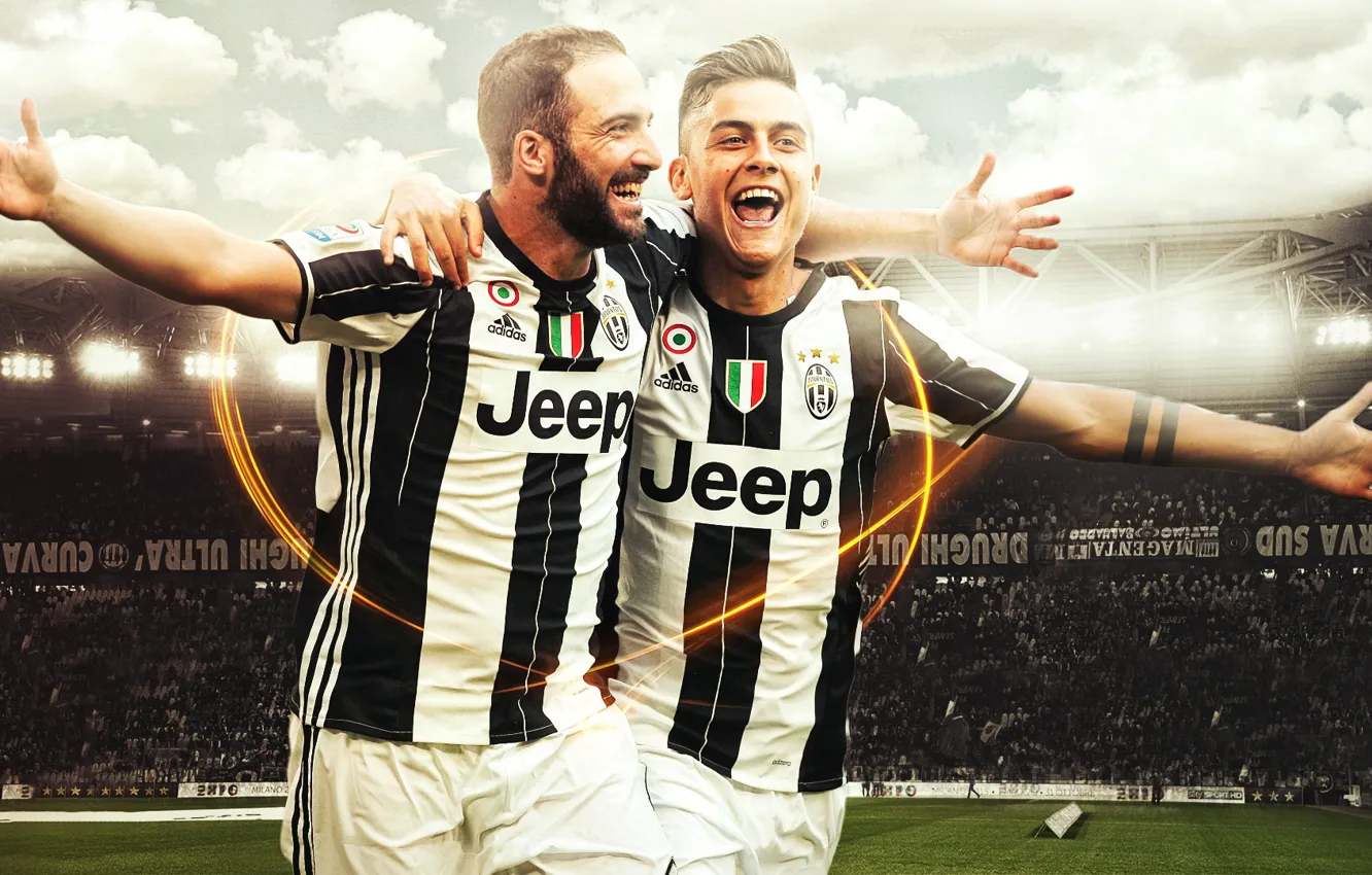 Фото обои wallpaper, sport, stadium, football, Gonzalo Higuain, Juventus, players, Paulo Dybala
