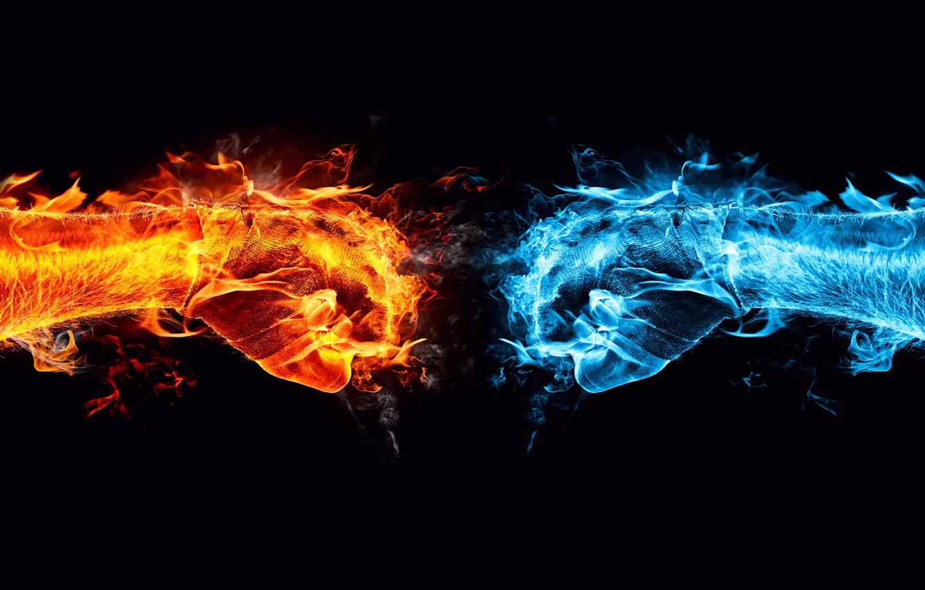 Фото обои пламя, лёд, столкновение, conflict, Ice vs Blaze