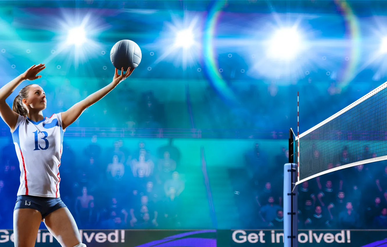 Фото обои girl, women, ball, player, female, volleyball, court, volley