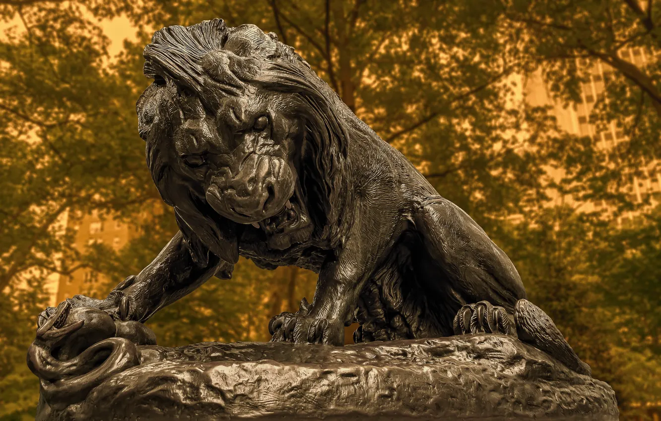 Фото обои лев, памятник, Philadelphia, Rittenhouse Square