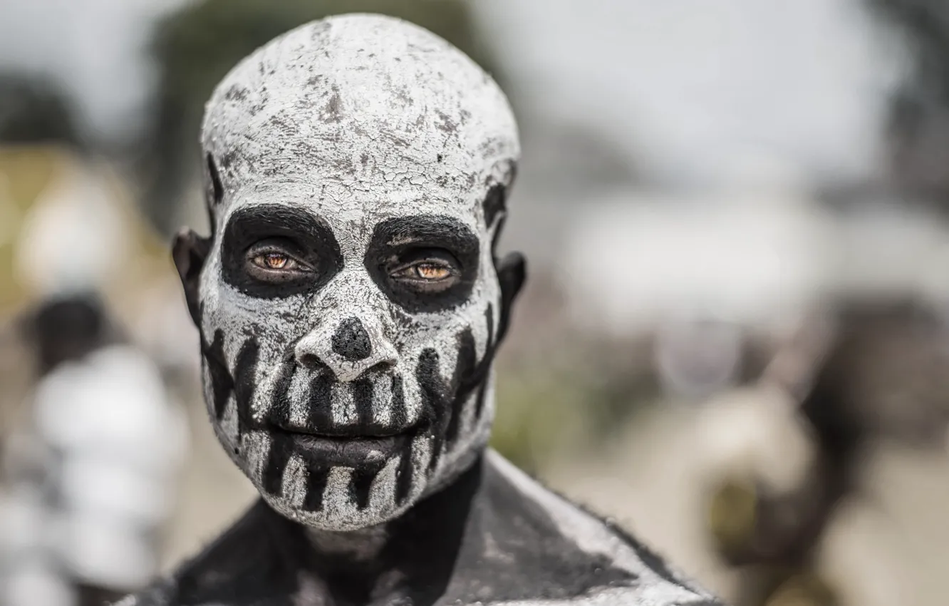 Фото обои лицо, смерть, маска, мужчина, прямой взгляд, Горока, Папуа-Новая Гвинея