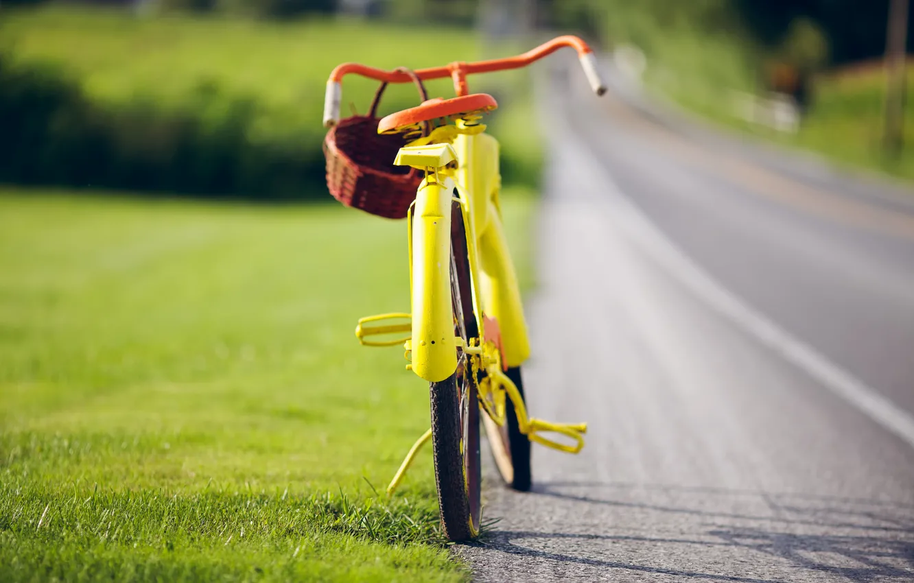 Фото обои желтый, велосипед, винтаж