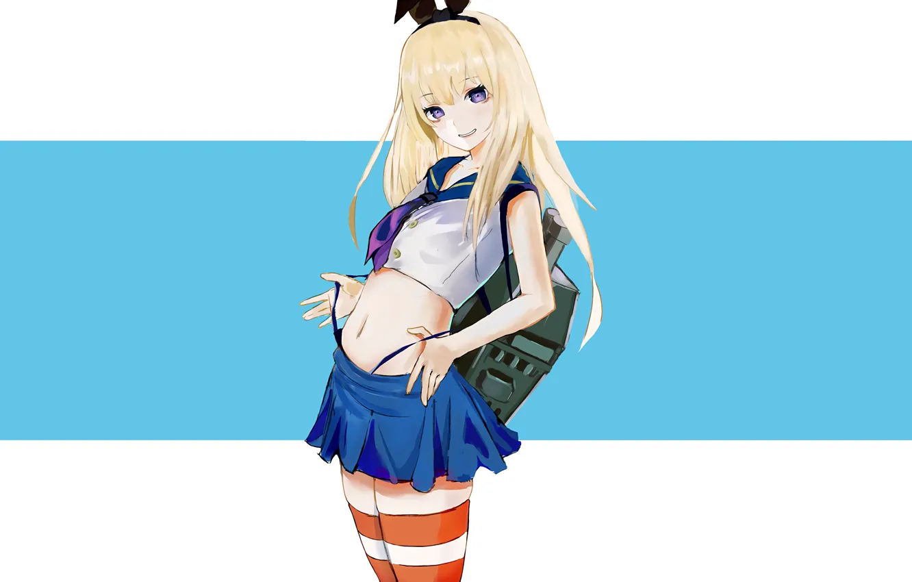 Фото обои girl, sexy, thighhighs, long hair, anime, beautiful, purple eyes, pretty