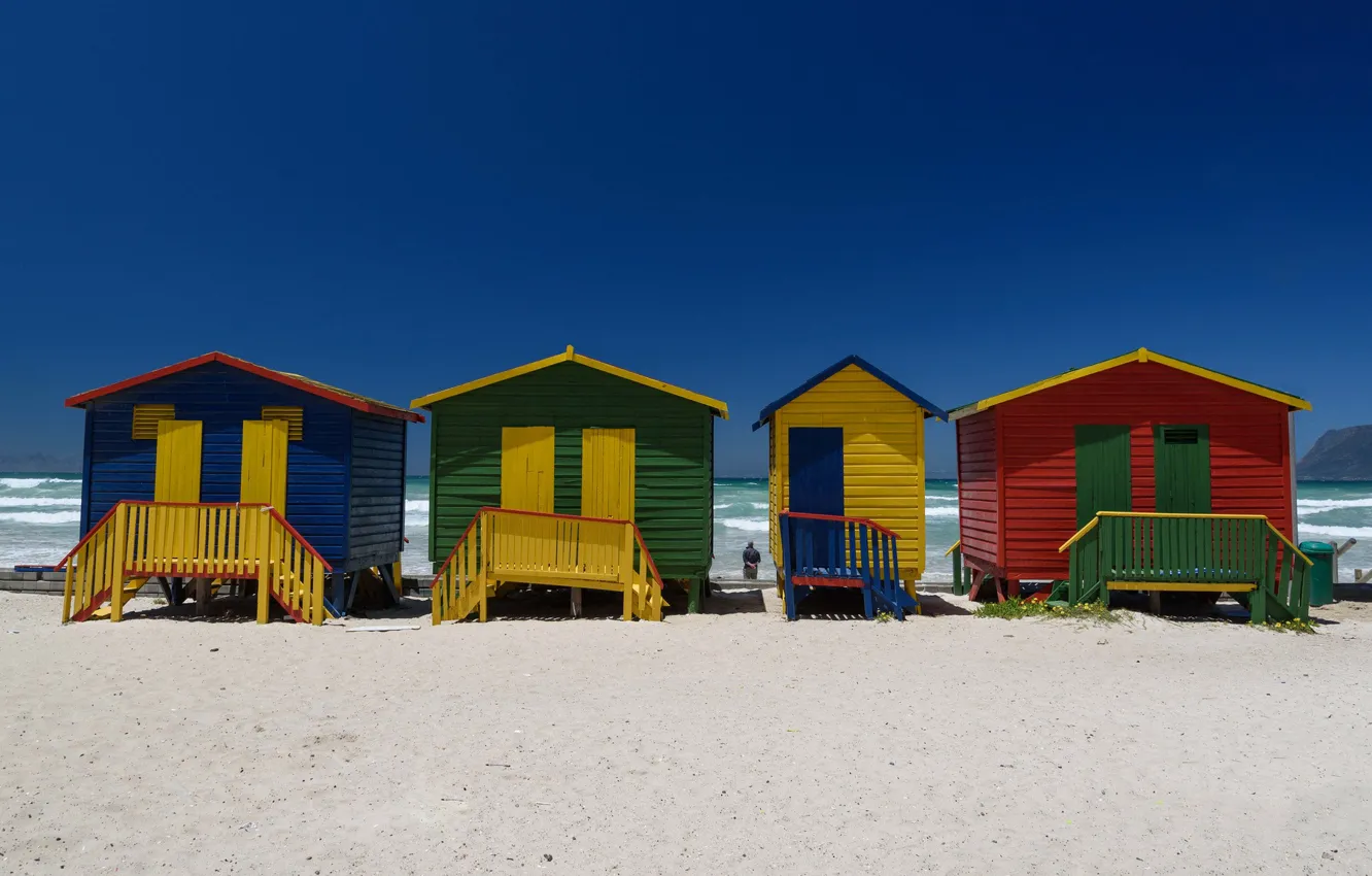 Фото обои песок, море, пляж, океан, ЮАР, пляжный домик, Мёйзенберг