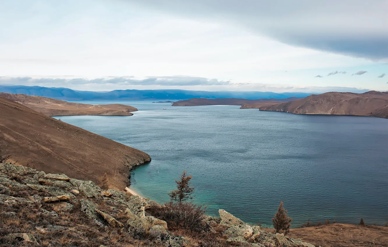 Фото обои вода, озеро, берег, склон, Байкал