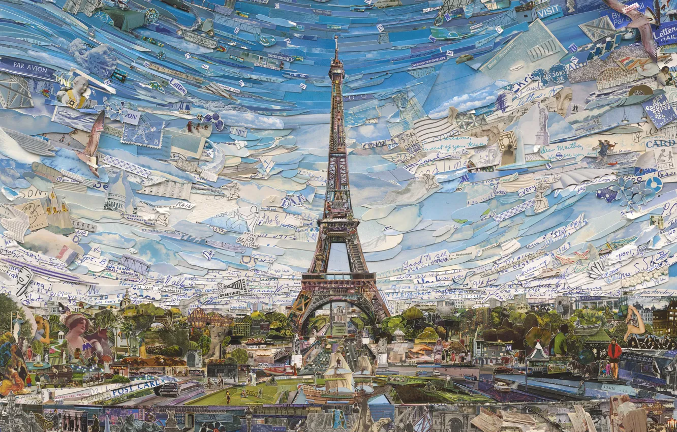 Фото обои Eiffel Tower, Vik Muniz, Postcards from Nowhere, contemporary art