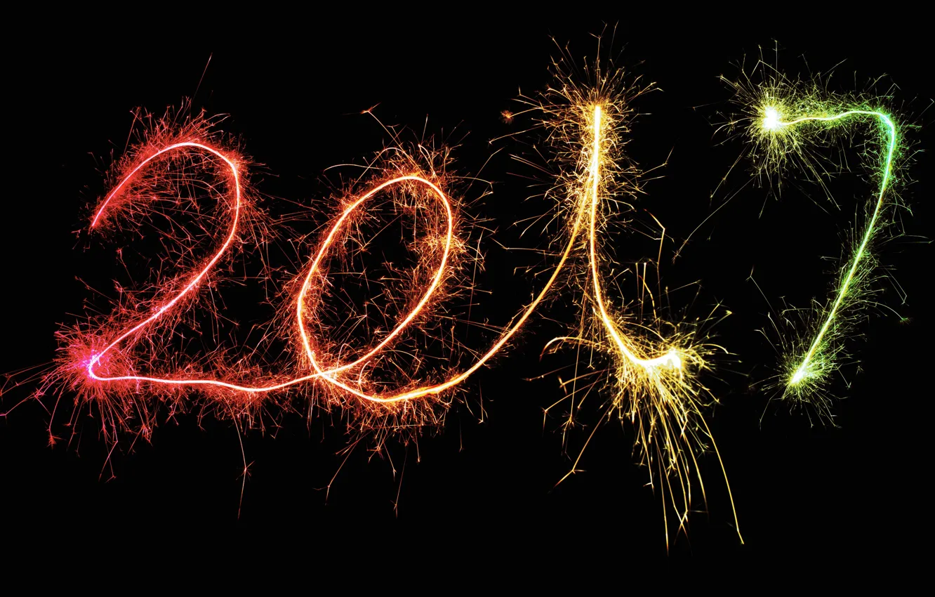Фото обои огни, фон, праздник, черный, графика, новый год, цифры, черный фон