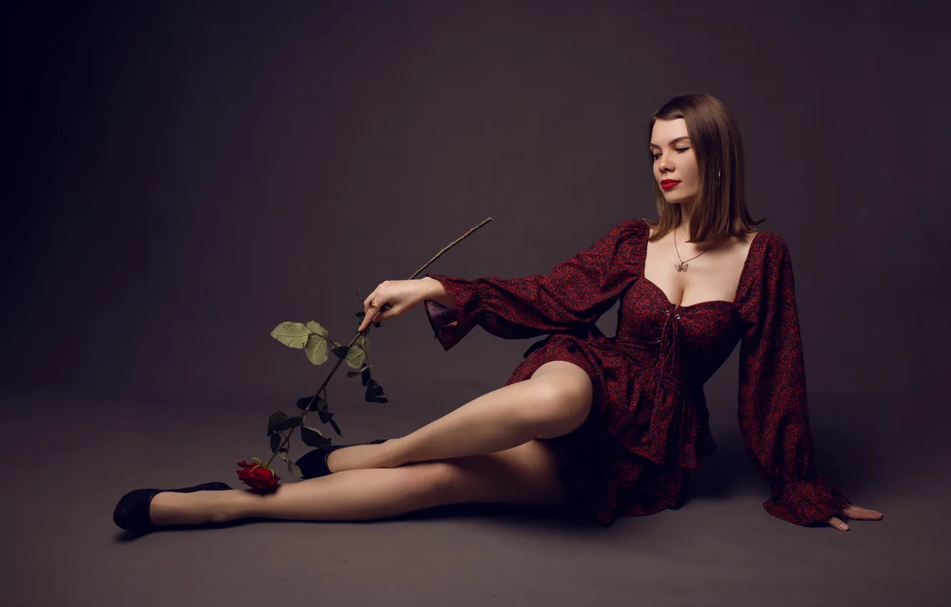 Фото обои цветок, поза, фон, модель, роза, портрет, макияж, фигура