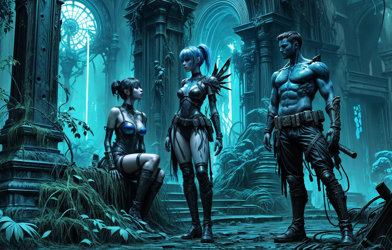 Фото обои девушка, синева, фантастика, синь, парень