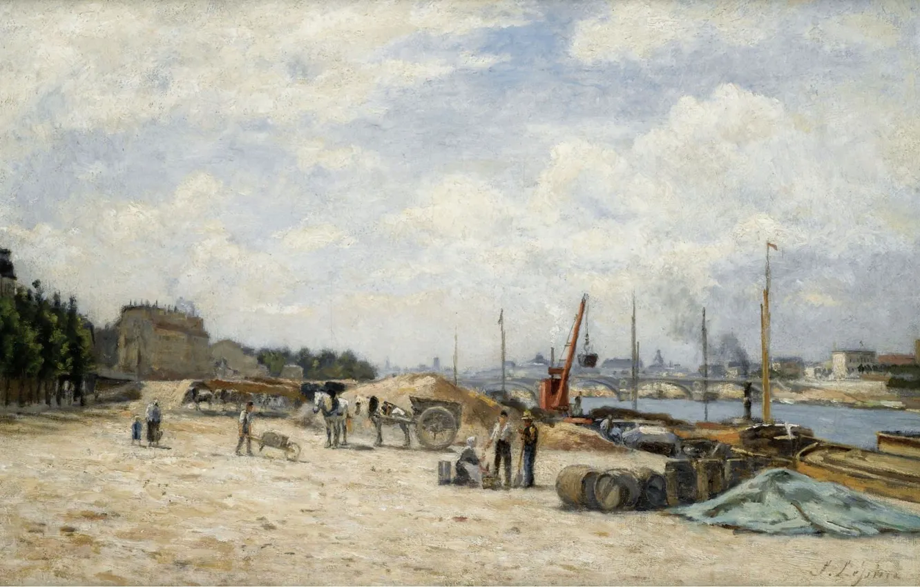 Фото обои пейзаж, картина, Stanislas Lepine, Станислас Лепин, 1875-80, Мост Берси. Вид с набережной Гар