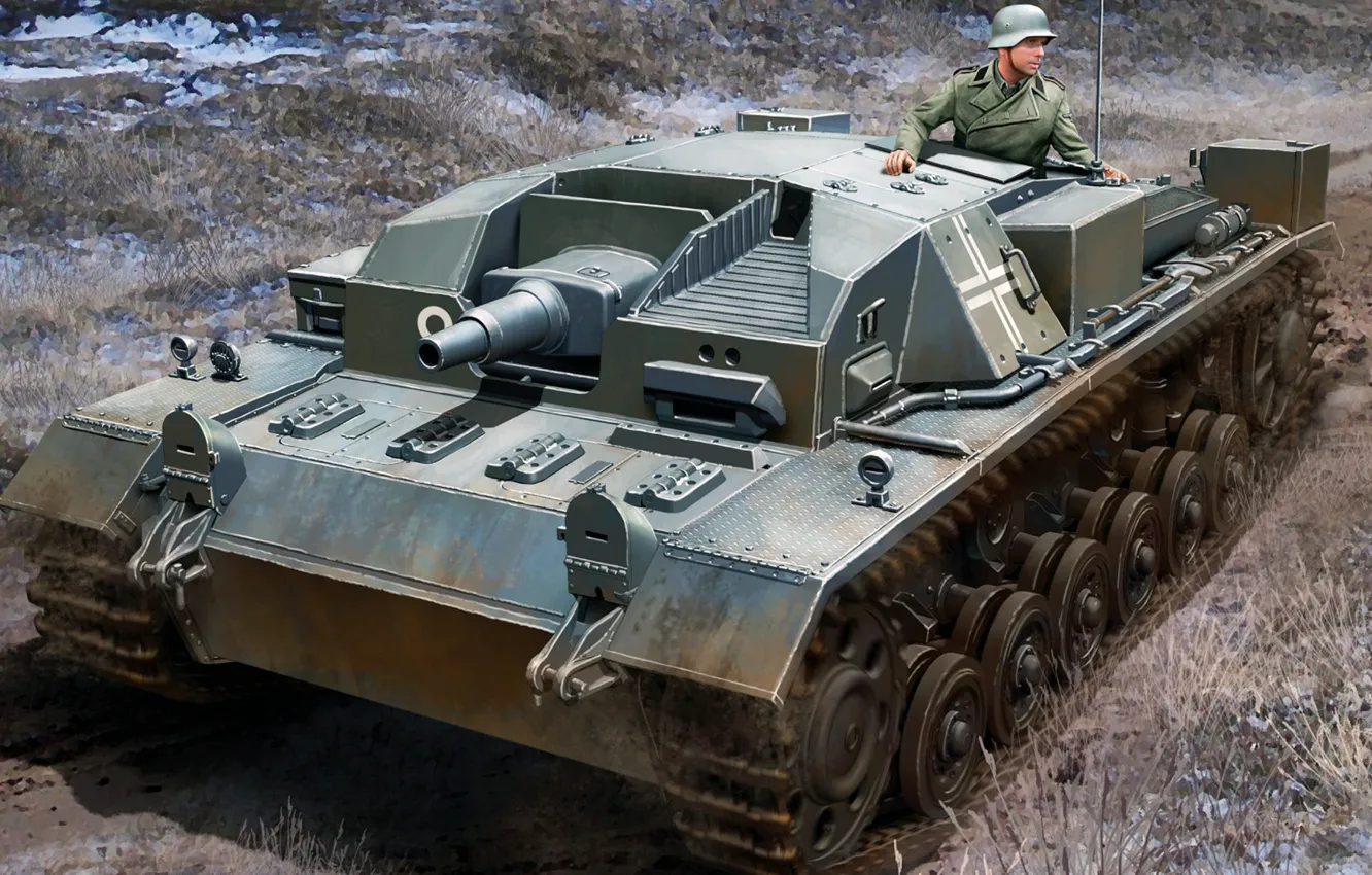 Фото обои немецкая самоходно-артиллерийская установка, StuG III, Sturmgeschütz III, Штурмовое орудие