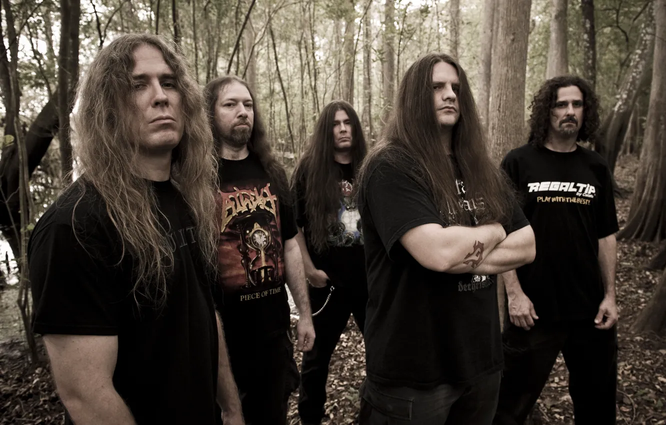 Фото обои Death Metal, Cannibal Corpse, George Fisher, Alex Webster, Pat O'Brien, Paul Mazurkiewicz, Rob Barrett
