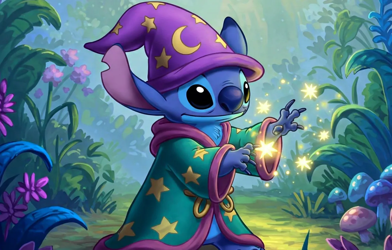 Фото обои магия, инопланетянин, character, звездочки, alien, колпак, персонаж, Stitch