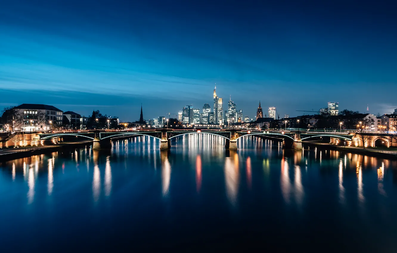 Фото обои Frankfurt, Germany, blue hour